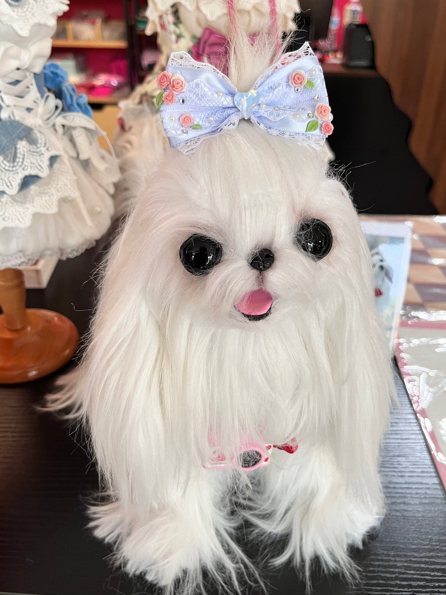 Lace Floral Bow Pet Hair Clip – Heart Crystal Headwear