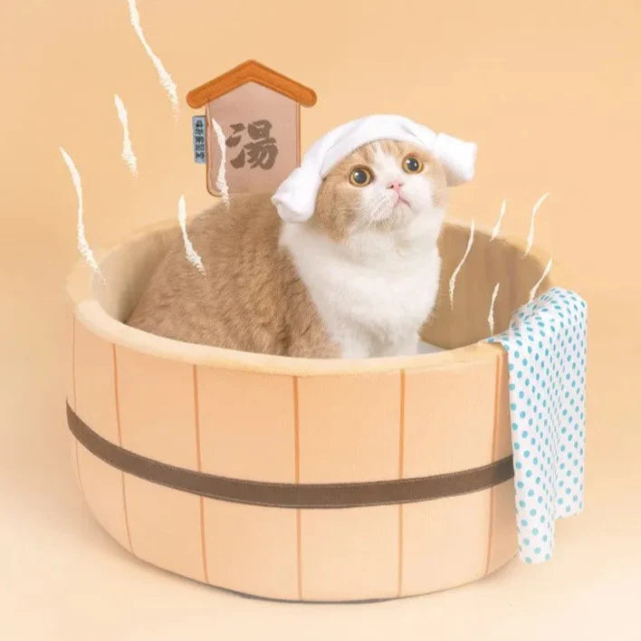 Japanese Hot Spring Pet Bed – Kawaii Plush Retreat