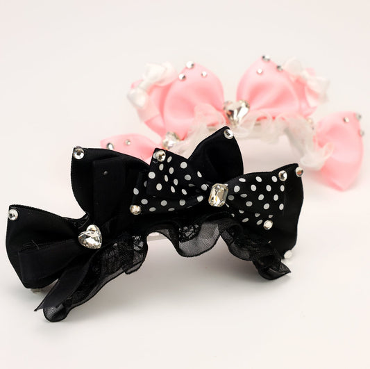 Pet Accessories Polka Dot Bow Hair Clip with Rhinestones headwear