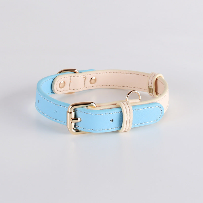 2-Tone Leather Dog Collar – Adjustable & Stylish Pet Walking Accessories