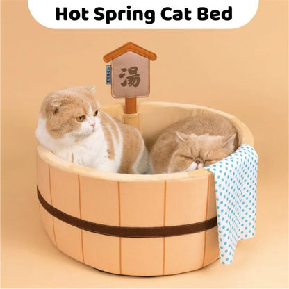 Japanese Hot Spring Pet Bed – Kawaii Plush Retreat