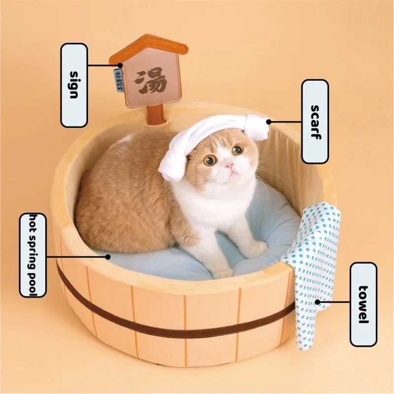 Japanese Hot Spring Pet Bed – Kawaii Plush Retreat