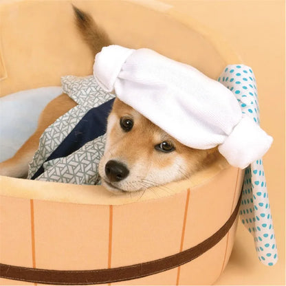Japanese Hot Spring Pet Bed – Kawaii Plush Retreat