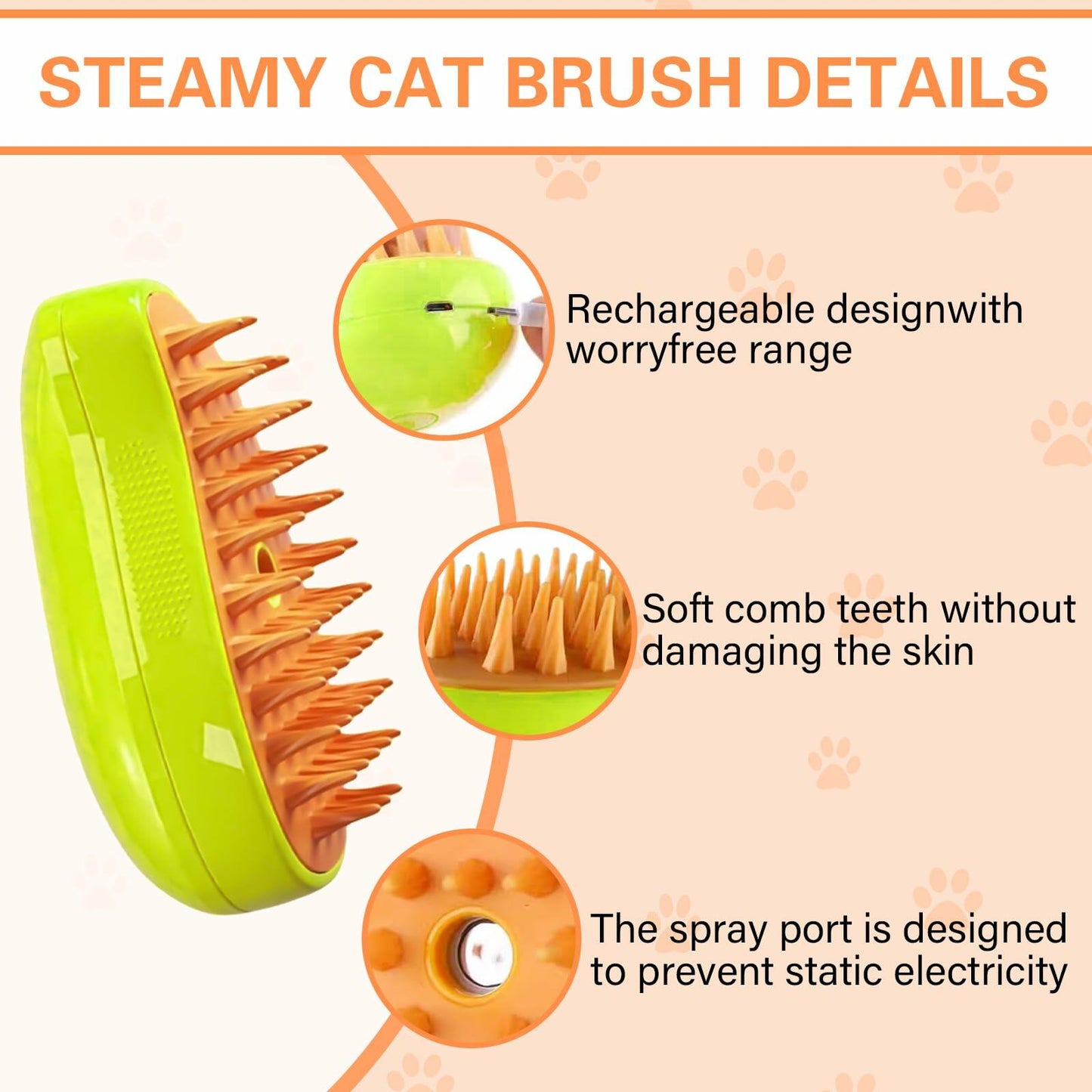 Steamy 3-in-1 Pet Grooming Brush – Self-Cleaning & Hair Removal