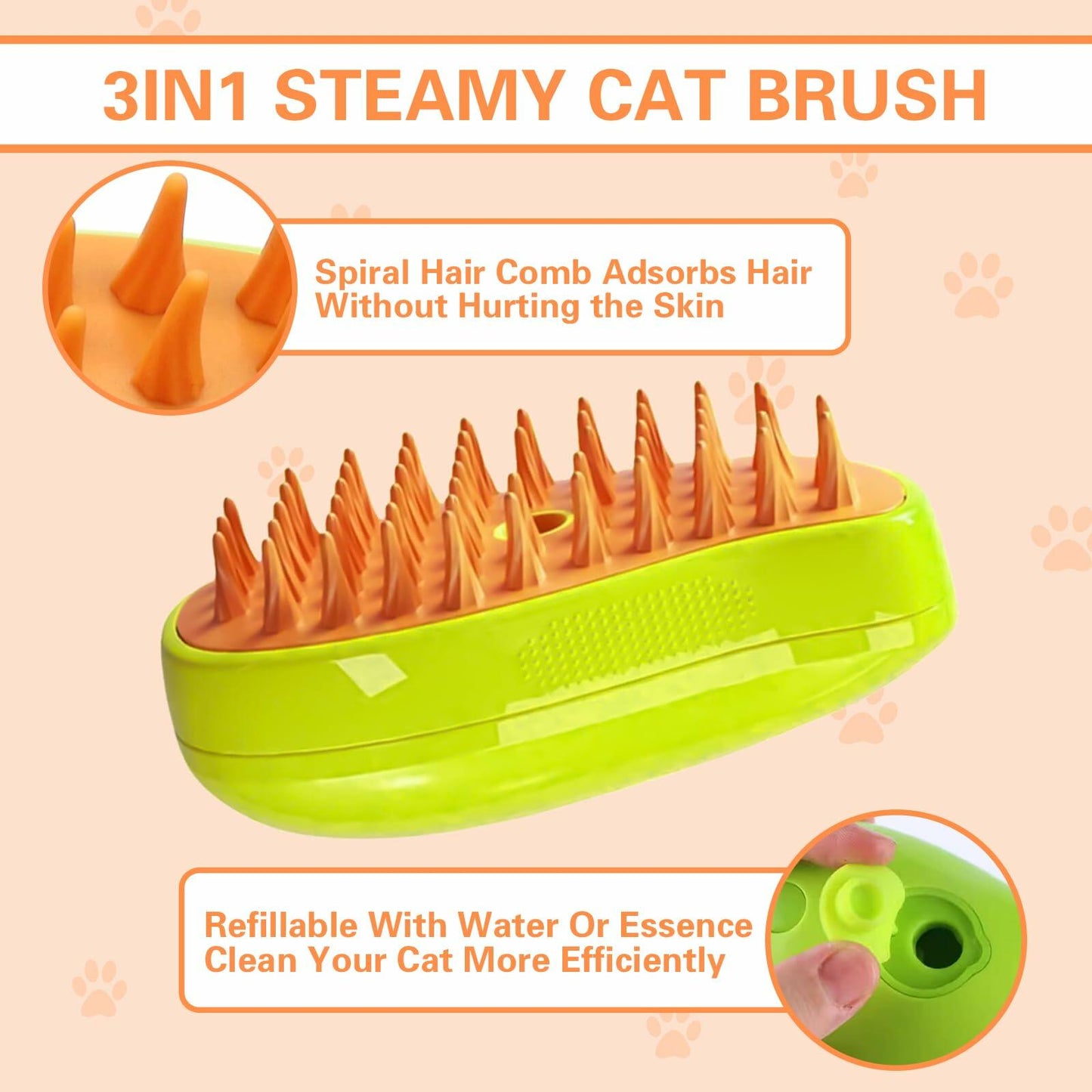 Steamy 3-in-1 Pet Grooming Brush – Self-Cleaning & Hair Removal