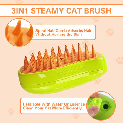 Steamy 3-in-1 Pet Grooming Brush – Self-Cleaning & Hair Removal