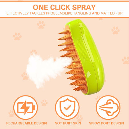 Steamy 3-in-1 Pet Grooming Brush – Self-Cleaning & Hair Removal