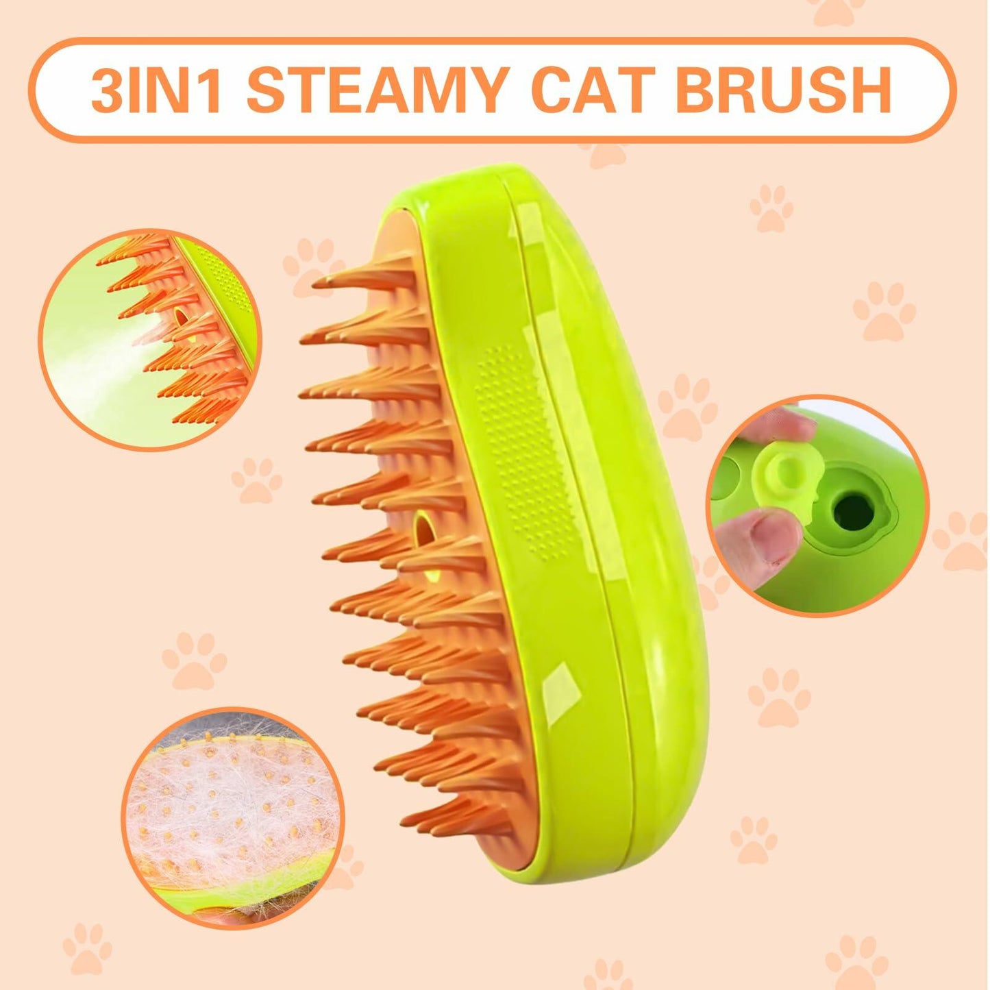 Steamy 3-in-1 Pet Grooming Brush – Self-Cleaning & Hair Removal
