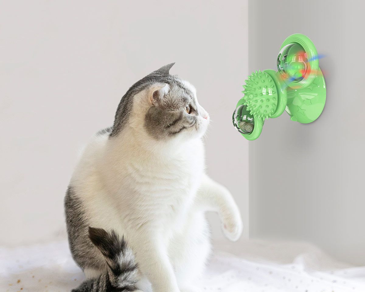 Windmill Spinning Cat Toy – Suction Cup Interactive Fun