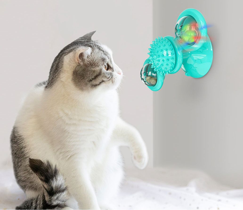 Windmill Spinning Cat Toy – Suction Cup Interactive Fun